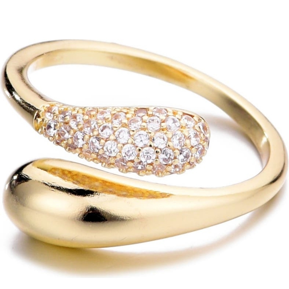 Adornia Gold Pavé CZ Bypass Curve Open Teardrop Ring - NWT